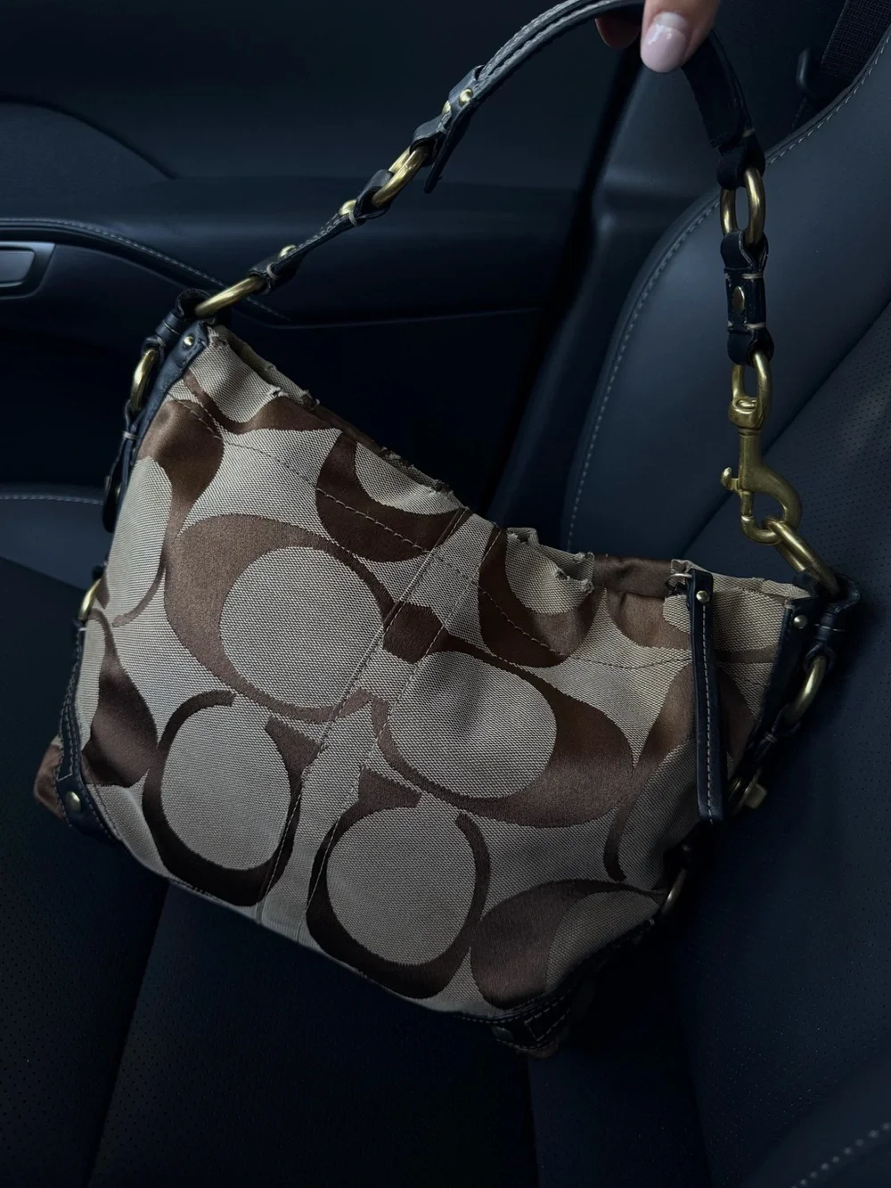 Coach Carly Signature Black Leather Jacquard Hobo Shoulder Bag Y2K Boho